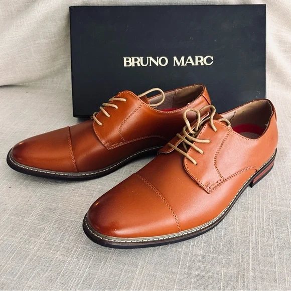 Brand NEW Bruno Marc PRINCE-6 Cognac Cap Toe Dress Shoes EU 45 - Picture 2 of 5